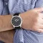 Steve Madden Rhodium Plated and Black Band Watch with Cross Pendant Necklace Jewelry Set For Men