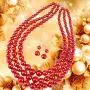 Womens Simulated Pearl Resin Three Multi-Strand Statement Necklace and Earrings Set Womens Simulated Pearl Resin Three Multi-Strand Statement Necklace and Earrings Set