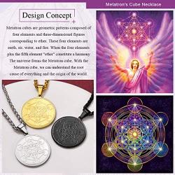 FaithHeart Metatrons Cube Necklace, Stainless Steel or 18K Gold Plated Sacred Geometric Metatron Pendant with 22 Inches Chain Jewelry for Men Spiritual Protection Medal