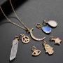 Lux Accessories Crescent Moon Celestial Crystal Hamsa Star Evil Eye Peave Amulet Interchangable Necklace Set
