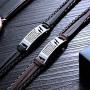 COMTRUDE to My Grandson Bracelets, Stainless Steel Leather Inspirational Wristband, Grandson Bracelet from Grandma, Love Grandson Best Gift (Brown and Black)