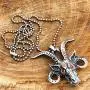 Church of Satan Goat Head Demon Skull Red Crystal eyes Jewelry Baphomet Satanic Devil LaVeyan Satanism Luciferian Gothic Protection Amulet Pewter Mens Pendant Necklace charm for men Silver Ball Chain