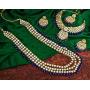 Aheli Indian Wedding Kundan Beaded Bridal Long Choker Necklace Earrings with Maang Tikka Traditional Jewelry Set for Women
