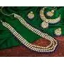 Aheli Indian Wedding Kundan Beaded Bridal Long Choker Necklace Earrings with Maang Tikka Traditional Jewelry Set for Women