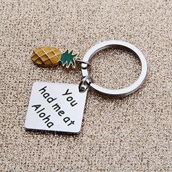 SEIRAA You Had Me at Aloha Pineapple Keychain Hawaii Beach Gift Aloha Jewelry Tropical Vacation Gift for Her