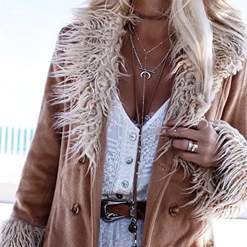 FXmimior Silver Coin Pendant Long Chain Choker Layered Bar Party Wedding Necklace Jewelry For Women (brown) FXmimior Silver Coin Pendant Long Chain Choker Layered Bar Party Wedding Necklace Jewelry For Women (brown)