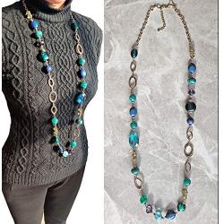 Firstmeet Chunky Crystal Coloured Glaze Beads Long Necklace for Women