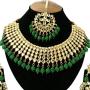 Finekraft Meena Kundan Bridal Wedding Designer Gold Plated Pearls Necklace Jewelry Set