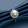 Freshwater Cultured Pearl Ring 8mm Round White Pearl Ring with Cubic Zirconia Simulated Diamonds in Sterling Silver Jewelry Gift for Women Sizes 5-8