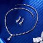EleQueen Womens Cubic Zirconia Teardrop Bridal Necklace Sets Dangle Earrings Clear Silver-Tone
