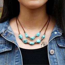 Yunhan Pearls 2 Strands Genuine Suede Cord Turquoise Choker Necklace Magnetic Clasp Jewelry for Women