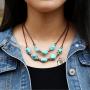 Yunhan Pearls 2 Strands Genuine Suede Cord Turquoise Choker Necklace Magnetic Clasp Jewelry for Women