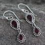 NOVICA Garnet .925 Sterling Silver Teardrop Dangle Hook Earrings Halo of Beauty