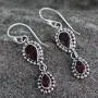 NOVICA Garnet .925 Sterling Silver Teardrop Dangle Hook Earrings Halo of Beauty