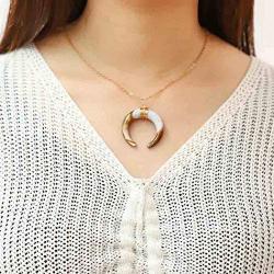 Jovono Boho Fashion Crescent Moon Pendants Necklaces Hammered Moon Necklace Jewelry for Women and Girls (Gold+Veins)