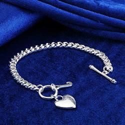 IVYRISE Charm 925 Silver Plated Jewelry Beautiful Heart Pendant Big Chain Bracelet Bangle