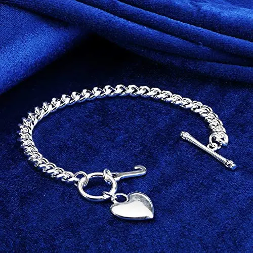 IVYRISE Charm 925 Silver Plated Jewelry Beautiful Heart Pendant Big Chain Bracelet Bangle IVYRISE Charm 925 Silver Plated Jewelry Beautiful Heart Pendant Big Chain Bracelet Bangle