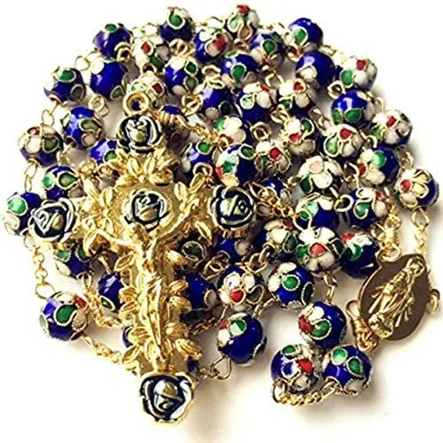 elegantmedical HANDMADE GOLD BLUE CLOISONNE ROSE BEADS ROSARY ITALY CROSS CRUCIFIX CATHOLIC NECKLACE BOX elegantmedical HANDMADE GOLD BLUE CLOISONNE ROSE BEADS ROSARY ITALY CROSS CRUCIFIX CATHOLIC NECKLACE BOX