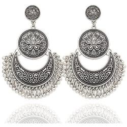 RechicGu Ethnic Bali Jhumka Jhumki Lotus Mexico Gypsy Dangle Earrings Traditional Ear Studs with Gift Box