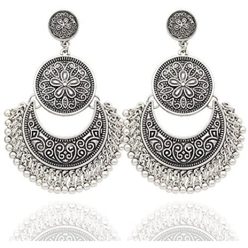 RechicGu Ethnic Bali Jhumka Jhumki Lotus Mexico Gypsy Dangle Earrings Traditional Ear Studs with Gift Box