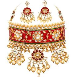 Crunchy Fashion Bollywood Style Traditional Indian Wedding Jewelry padmavati Necklace with Earring Set for Women