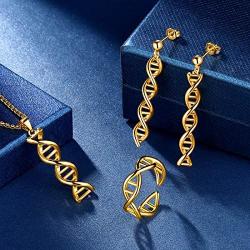 Beautlace DNA Double Helix Chemistry Science Molecule Biology Necklace and Earrings Jewelry Set Silver/18K Gold/Black Gun Plated Jewelry for Women and Girls