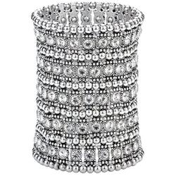 Szxc Womens Ballroom Rhinestone Stretch Cuff Bracelets Fit Wrist Circumference from 6.5'' to 7.8'' - Lead & Nickle Free