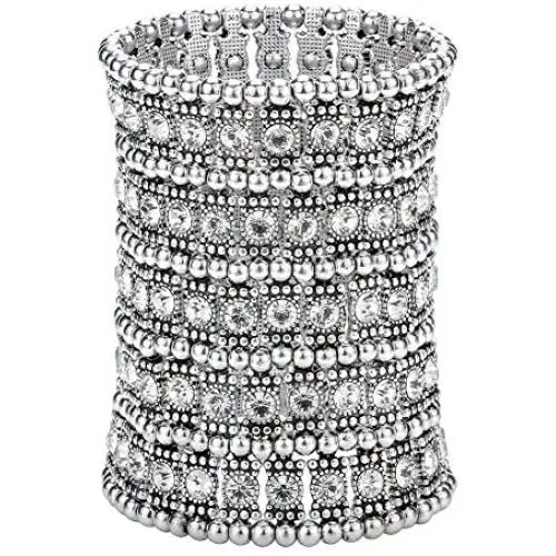 Szxc Womens Ballroom Rhinestone Stretch Cuff Bracelets Fit Wrist Circumference from 6.5'' to 7.8'' - Lead & Nickle Free