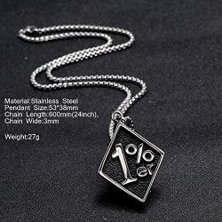 Mens Retro Stainless Steel 1% er Pendant Necklace with 24inch Link Chain