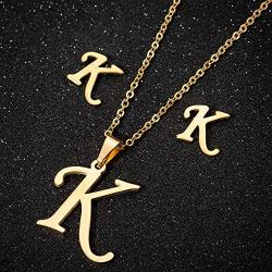 PANSHI Initial Letter Pendant Necklaces Set Gold Jewelry Bracelets Set Stainless Steel Earrings Sets Alphabet Charm from A to Z Birthday Present Personalized Gifts for Women Girls