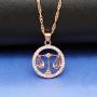 Uloveido Rose Gold Cubic Zirconia 12 Zodiac Constellation Pendant Necklace Birthday Gift N1047