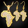 U7 African Jewelry Platinum or 18K Gold Plated Outline Pendant Charm Dangle Drop Earrings Africa Map Necklace Earrings Set