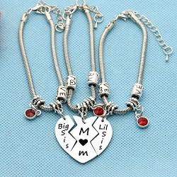 CAROMAY 3PC Mom Sis Bangle Snake Chain Bracelets Lucky Birthstone Mommy Big Little Sisters Matching Heart Puzzle Mothers Day Birthday Jewelry