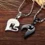 Cupimatch 2-Piece Stainless Steel Couple Necklace Rhinestone I Love You Heart Puzzle Matching Pendant with Chain Cupimatch 2-Piece Stainless Steel Couple Necklace Rhinestone I Love You Heart Puzzle Matching Pendant with Chain