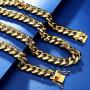 ROWIN&CO Mens Chain Thick Heavy 18K Gold Plated Stainless Steel Miami Curb Cuban Link Necklace Hip Hop Jewelry Choker Chain,15mm Width/ 18 20 22 24 26 30 35 inch Lengths, (with Gift Box)