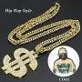 Finrezio Gold Plated Necklace for Men Hip Hop Jewelry Dollar Sign Pendant