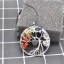 Yunison 2pcs Tree of Life Necklace for Women Chakra 7 Gemstone Pendant Handmade Jewelry Gift