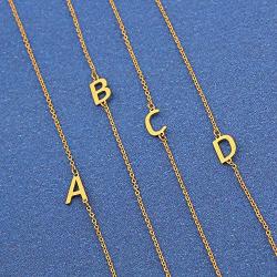 Glimmerst Sideways Initial Necklace, 18K Gold Plated Stainless Steel Mini Letter Choker Necklace Personalized Name Necklace for Women