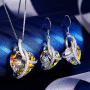 EleQueen 925 Sterling Silver CZ ''Courageous Heart'' Inspired Pendant Necklace Hook Earrings Set Made with Swarovski Crystals