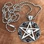 Wicca Jewelry Celtic Pentagram Pentacle Star Clear White-Black Crystal Gem Wiccan Pagan Witch Magic Healing Protection Amulet Pewter Mens Womens Pendant Necklace Charm Men Women w Silver Ball Chain