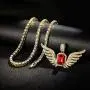 HH Bling Empire Iced Out Ruby Pendant Chain,Tennis Chain for Men in Gold Plated 24 Inches