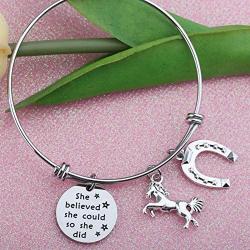 SEIRAA Equestrian Horse Lover Gift Horse Jewelry She Believed She Could So She Did Inspirational Jewelry Bracelet