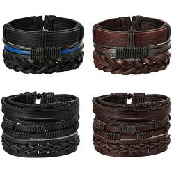Jstyle 12Pcs Braided Leather Bracelet for Men Women Cuff Wrap Bracelet Adjustable Black and Brown (A:12Pcs)