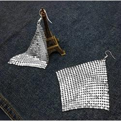 Suyi Trendy Women Earrings Metal Mesh Grid Sequins Tassel Long Drop Dangle Earrings
