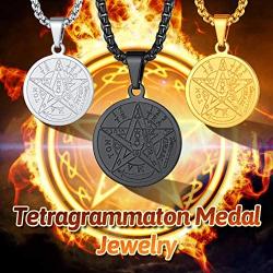 FaithHeart Tetragrammaton Pentacle Necklace, Stainless Steel Pentagram Protection Wicca Jewelry for Men Women Can Customized
