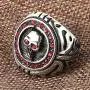 HZMAN Mens Stainless Steel Silver Gothic Cross Skull Ring Red CZ Eye Vintage Flower Carved Halloween