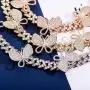 TOPGRILLZ 8mm/12mm 6 Times Plated Iced Out Spinner Charm Butterfly Cuban Link Choker Chain Necklace for Women Novelty Jewelry Gifts
