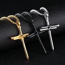 Lary Jewelry Nail Cross Stainless Steel Pendants Christian Necklace 23'' Rolo Chain, 3 Colors