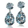 Sterling Silver London Blue, Swiss Blue and White Topaz Cluster Tonal Teardrop Dangle Earrings