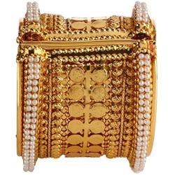 Efulgenz Fashion Jewelry Indian Bollywood Antique Gold Plated Faux Pearl Coin Style Bracelet Bangle (1 Piece) for Women…